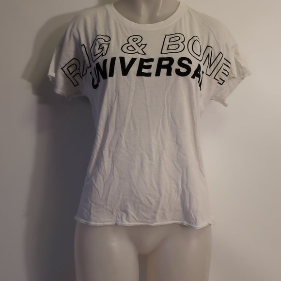 Womens Rag & Bone White Black Short Sleeve T-Shirt Top M * - Picture 2 of 8